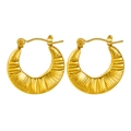 Textured gold-plated stainless steel hoop earrings with elegant vertical stripes and crescent shape - 3D Vertical Radial Texture