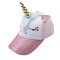 Kids unicorn baseball cap with golden horn and pink sequin brim on white background - One Size (52-58cm) / Pink Unicorn
