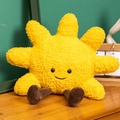 Smiling sun plush pillow with cute legs and soft yellow fleece texture on wooden desk - Small (20*31cm)
