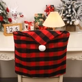 Christmas chair cover featuring red and black buffalo plaid with a white pompom top - Red and Black Grid