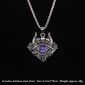 Collana gotica con ciondolo teschio e iride viola del malocchio su catena d'acciaio - Teschio Occhio Viola