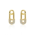 S925 silver pin safety pin earrings with gold plating and cubic zirconia stones - Gold Safety Pin Pave Zircon Studs