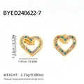 Golden heart stud earrings with multi-colored rhinestones and size specifications - Colorful Rhinestone Heart Studs