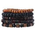 Men's retro multi-layer handmade beaded wood bracelet set in brown and black tones - Five Strings Wood Buddha Bead Set (14)
