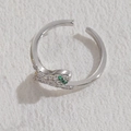 Silver snake open ring with emerald green zircon eyes and pave set sparkling crystals - Snake / Silver