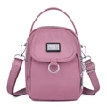 Pink purple Oxford fabric crossbody bag with multi-layer zippers and detachable strap - Pink
