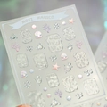 Stickers ongles 3D thème océan avec corail, coquillage et textures de vagues perle - Colle Gelée KX476 + Éclats de Verre