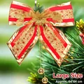 Large 64x64cm red and gold Christmas bow with snowflake patterns and pine accents - Bow-08-Large
