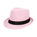 Pink woven linen fedora hat for men and women with a stylish black decorative ribbon - Adult Size (Approx 58cm) / Monofilament Straw-Pink