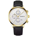 Men's business quartz watch with gold alloy case, white dial, and black leather strap - Gold Case White Dial Black Strap (14)