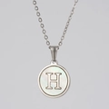 Silver stainless steel necklace with round white shell pendant and letter H detail - Silver White Shell Letter H