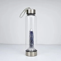 Glass energy water bottle with blue crystal stones and silver metallic finish - Lapis Lazuli