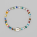 Bracciale bohémien con perline di cristallo colorate e ciondolo lettera V in ceramica - Lettera V