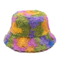 Close-up of colorful faux fur bucket hat showing high-quality plush texture and vibrant blend - Pattern 5 (Multi Camo)