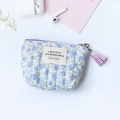 Floral print mini coin purse in blue and purple with a decorative tassel and zipper - Purple Tassel Zipper Style / Blue Flower Sea Floral