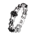 Bracelet chaîne de vélo en acier inoxydable pour homme avec détails têtes de mort - Style de Crâne en Épissure Argent Noir (KB44594-D)