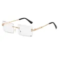 Retro rimless square sunglasses with gold metal temples and clear lenses for a luxury style - C17 Transparent