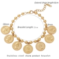 Bracciale a sfere in acciaio dorato con sette ciondoli a moneta Elisabetta II - Oro (21cm + 6cm Estensione)