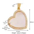 Golden heart pendant with mother of pearl shell inlay and zircon border 20mm - Shell-Natural Mother Pearl Heart