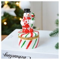 Detail of ceramic snowman jewelry box with metal clasp and red green striped base - Lollipop Snowman 5.5*10cm