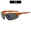 Y2K sportieve zonnebril in mat legergroen en fel oranje afwerking met grijze glazen - Groen Frame Bruine Poot / Donkergrijze Lens / 0.0