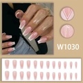 Pink and white V-shape French tip coffin nails kit with 24pcs long ballerina fake nails - W1030 (Glue Type)