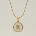 18K gold plated stainless steel snake chain necklace featuring shell letter R pendant - Letter R