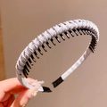 Gray woven headband with non-slip teeth for children, featuring a stylish fabric texture - Linen Grey