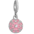 Silver flower charm with pink enamel petals and a sparkling central zircon stone - Pink Enamel 5-Petal Flower (045)