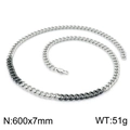 Two-tone silver and black Cuban link necklace with 600x7mm dimensions and 51g weight - B-Style Black Necklace (KN200785-KLHQ)