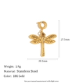 18K gold plated stainless steel dragonfly pendant with spring ring for DIY jewelry making - Dragonfly Pendant - Gold