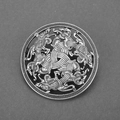 Vintage Viking metal shield brooch with Celtic knot animal patterns in antique silver finish - D-167 Antique Silver Round Hollow Viking Beast