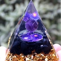 Resin energy pyramid with amethyst sphere, obsidian crystals, and gold foil base - YB09 Starry Tai Chi [6cm]