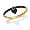 Luxurious gold bangle with black crystals and a matching heart pendant on a white background - Black