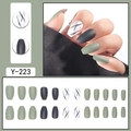 Unghie finte ballerina corte opache con design marmo, verde oliva e nero, set da 24 pezzi - Stile Marmo Oliva Nero Opaco (Y-223)