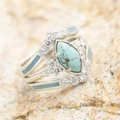 Driedelige turquoise ringenset met marquise geslepen steen in zilveren boho-stijl - Witgoud / US 5