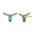 Elegant gold drop earrings with blue zircon stones and unique eyelash design features - Light Blue