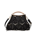 Pochette de soirée chic à paillettes noires avec poignée dorée et bandoulière amovible - Noir
