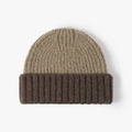 Gorro de lana para mujer con diseño de bloques de color marrón claro y café oscuro - Marrón Claro Cosido Marrón Oscuro (23B067)