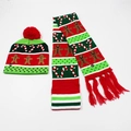 Gingerbread man LED glowing knit hat and scarf set for children with Christmas patterns - Set 5 (Red Green White Gingerbread)