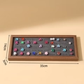 50-slot ring display tray with wooden frame and grey foam insert, size 35x14x3cm - Dark Grey Long 50 Slots