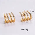 Exquisite 17mm golden stainless steel four-claw hook earrings with white rhinestone accents - Four-claw Hook Stud Style (AMLEH206)