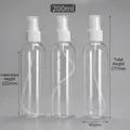 Three-pack 200ml clear PET spray bottles with white pump heads and precise dimensions - 200ml / Clear