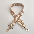 Adjustable beige and brown geometric wave shoulder strap with gold metal hooks - A3 Khaki
