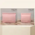 Rose pink leather pouch set with spring metal closure in large and small sizes - Small + Large / Rose Pink