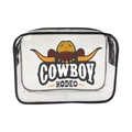 Transparent PVC toiletry bag with black trim and Cowboy Rodeo western theme print - 045-Cowboy Rodeo Theme
