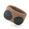 Brown knitted headband with integrated black goggle lenses in utilitarian outdoor style - Caramel color