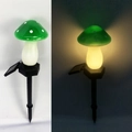 Solar powered mushroom garden light with green white polka dot cap in day and night view - Single Mushroom Green