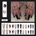 Black and pink long ballet press-on nails with 3D floral accents and glitter rhinestones - Z508 Black Ballet (Glue Style)