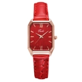 Dettaglio del cinturino in pelle rossa coccodrillo e quadrante rettangolare oro rosa - Orologio Rosso